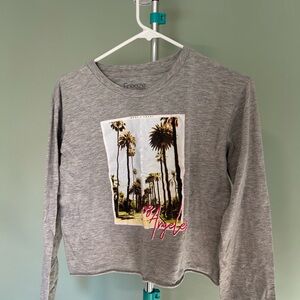 Freeze Gray Long Sleeve Cropped Tee with Los Angeles Palm Graphic
